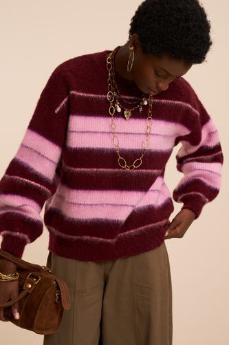 Burgunderroter gebürsteter Pullover mit pinken Streifen | - My jewellery - Modalova