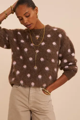 Brauner Pullover "gekämmt" mit pinken Polka-Dots | - My jewellery - Modalova