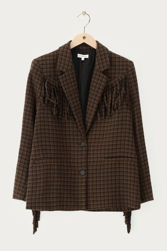 Brauner karierter Blazer mit Fransen | - My jewellery - Modalova