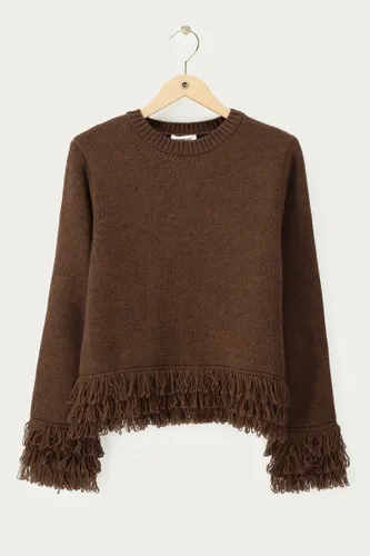 Brauner Strickpullover mit Fransen | - My jewellery - Modalova