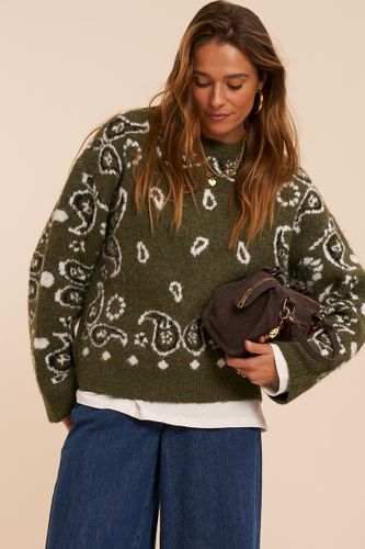 Dunkelgrüner aufgerauter Pullover mit Paisley-Muster | - My jewellery - Modalova