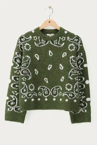 Dunkelgrüner aufgerauter Pullover mit Paisley-Muster | - My jewellery - Modalova
