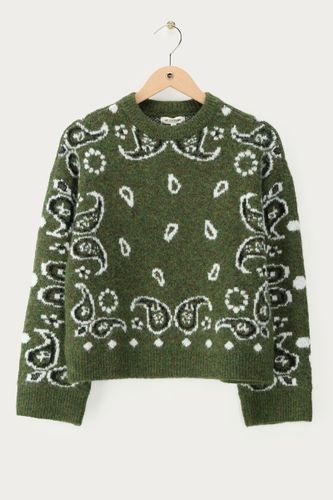 Dunkelgrüner aufgerauter Pullover mit Paisley-Muster | - My jewellery - Modalova