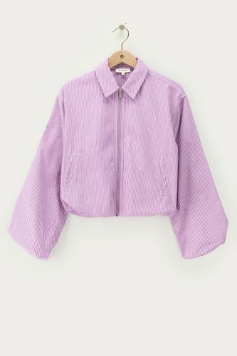 Fliederfarbene gestreifte Denim-Bomberjacke mit Kragen | - My jewellery - Modalova