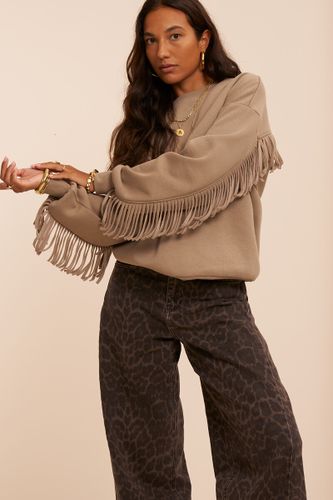 Taupefarbenes Sweatshirt mit Fransen und Label | - My jewellery - Modalova