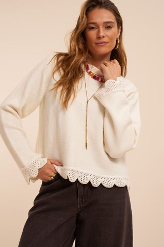Weißer Pullover mit Häkelsaum | - My jewellery - Modalova