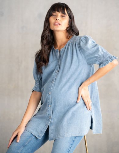 Shirred Sleeve Chambray Maternity Blouse - Seraphine - Modalova