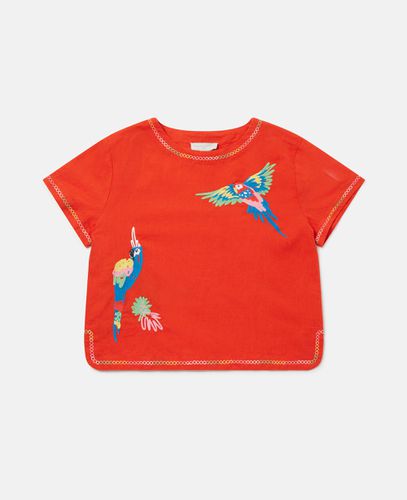 Parrot Embroidery Linen T-Shirt, , Size: 10 - Stella McCartney - Modalova