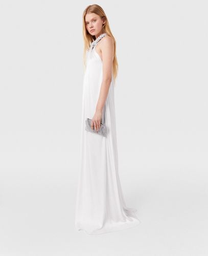 Maxi Abito in Satin con Collo Incrociato e Cristalli, Donna, , Taglia: 38 - Stella McCartney - Modalova