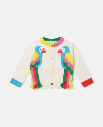 Double Parrot Intarsia Knit Fringed Cardigan, , Size: 24m - Stella McCartney - Modalova