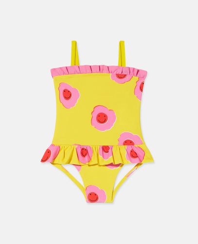 Costume da Bagno con Stampa Floreale Grafica e Orlo a Balze, , Taglia: 12m - Stella McCartney - Modalova