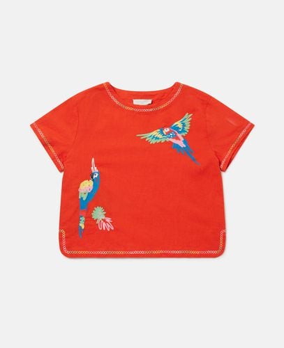 Parrot Embroidery Linen T-Shirt, , Size: 14h - Stella McCartney - Modalova