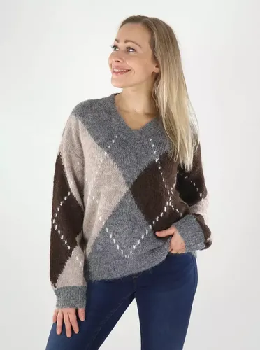Pullover ZOEY L/S V-AUSSCHNITT Rautenmuster mittelgrau/steinfarben - JDY - Modalova