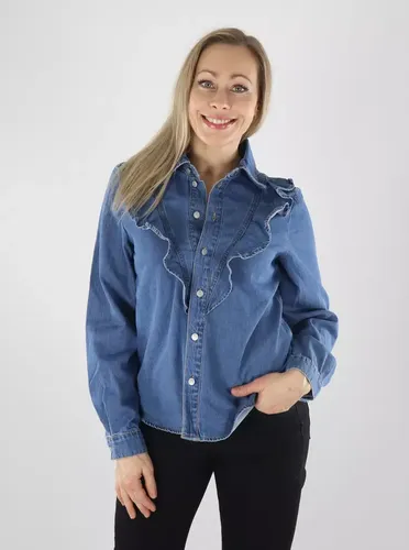 Hemd PCEVA LS Rüschenhemd – Mittelblau - Pieces - Modalova