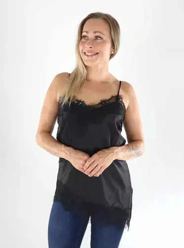 Top aus Satin mit schwarzer Spitze - Only - Modalova