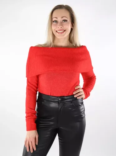 Damenpullover Off Shoulder in Hochrisiko Rot - Pieces - Modalova