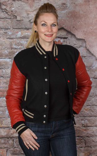 Lady Leder Baseball Jacke - #2XL - Red Hot and Blue - Modalova