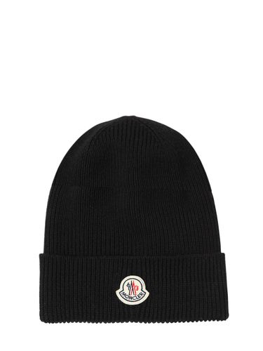 Logo Wool Rib Knit Beanie - MONCLER - Modalova