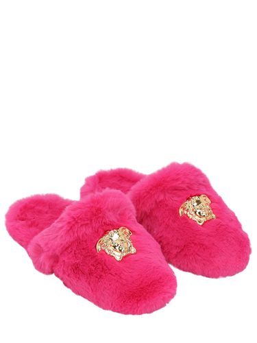 Medusa Faux Fur Slippers - VERSACE - Modalova