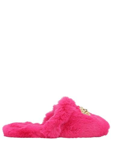 Medusa Faux Fur Slippers - VERSACE - Modalova