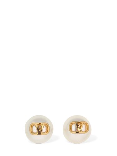 V Logo & Faux Pearl Stud Earrings - VALENTINO GARAVANI - Modalova