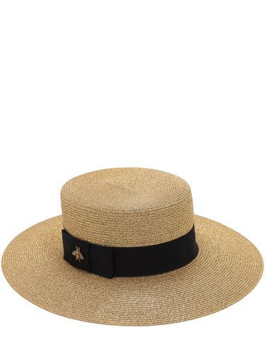 Straw Effect Nylon Blend Hat W/ Bee - GUCCI - Modalova