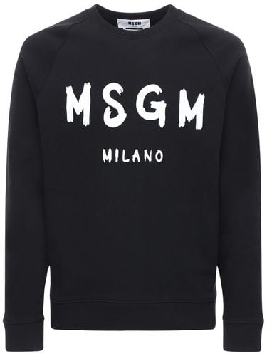 Logo Print Brushed Cotton Sweatshirt - MSGM - Modalova