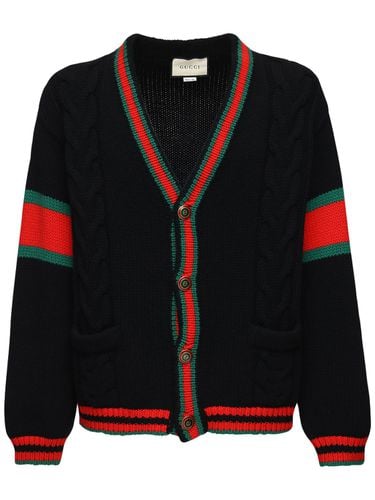 Wool Knit Cardigan W/ Web Details - GUCCI - Modalova