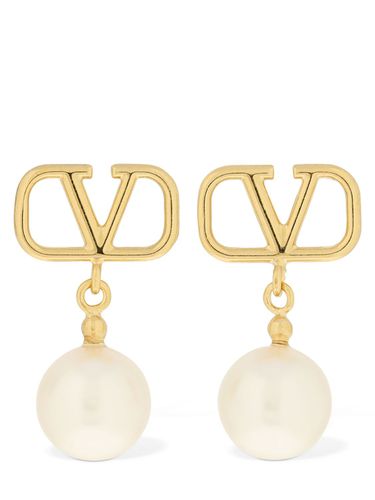 V Logo & Faux Pearl Drop Earrings - VALENTINO GARAVANI - Modalova