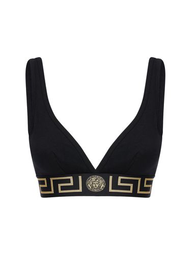 Reggiseno In Cotone Stretch Con Greca - VERSACE - Modalova