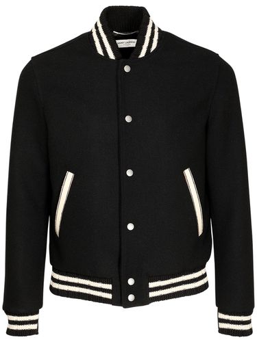 Logo Patch Wool Blend College Jacket - SAINT LAURENT - Modalova