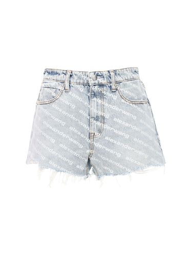 High Waist Flocked Logo Denim Shorts - ALEXANDER WANG - Modalova