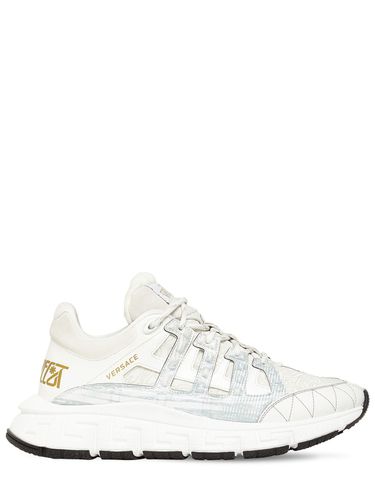 Trigreca Logo Mesh & Leather Sneakers - VERSACE - Modalova