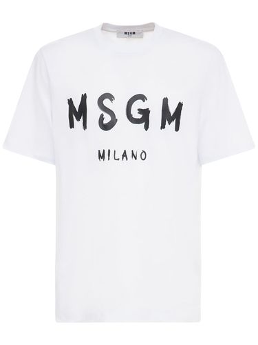 Logo Print Cotton Jersey T-shirt - MSGM - Modalova