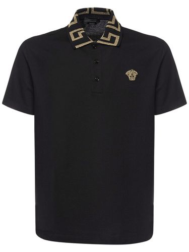 Polo De Algodón Taylor Fit Con Detalle De Cenefa - VERSACE - Modalova