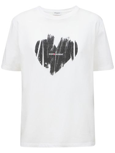 Heart Printed Cotton Jersey T-shirt - SAINT LAURENT - Modalova