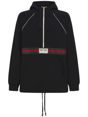 Logo Web Half-zip Cotton Jersey Hoodie - GUCCI - Modalova