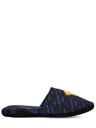 Monogram Printed Cotton Slippers - VERSACE - Modalova