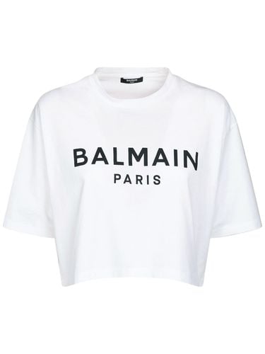 Logo Print Cropped Cotton Jersey T-shirt - BALMAIN - Modalova