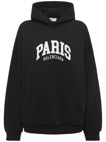 Embroidered Wide Cotton Hoodie - BALENCIAGA - Modalova