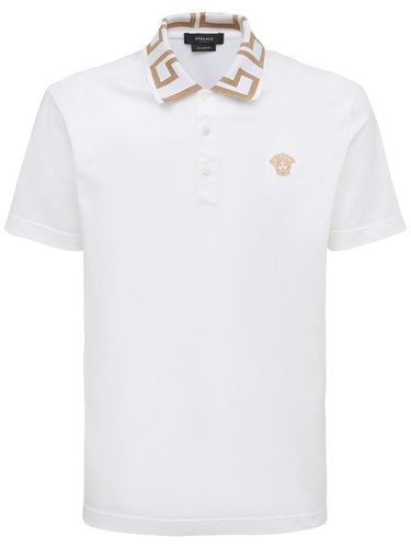 Greca Lurex Cotton Piquet Polo - VERSACE - Modalova