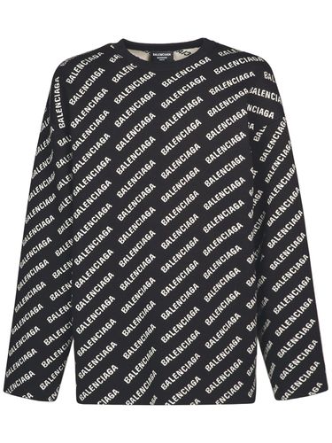 All Over Logo Cotton Blend Knit Sweater - BALENCIAGA - Modalova