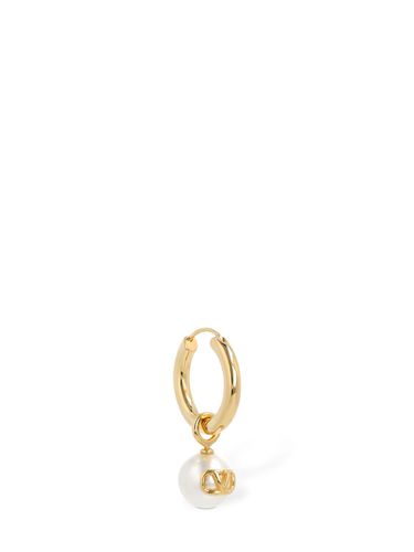 Faux Pearl & V Logo Mono Hoop Earring - VALENTINO GARAVANI - Modalova