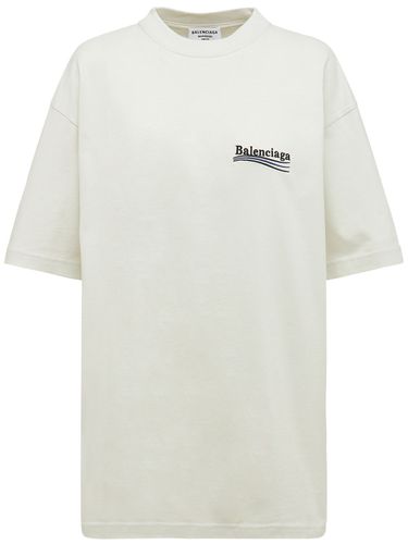 Large Fit Embroidered Cotton T-shirt - BALENCIAGA - Modalova