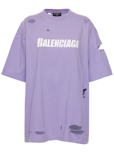 Oversize Distressed Logo Jersey T-shirt - BALENCIAGA - Modalova