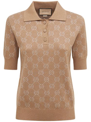 Cotton Jacquard Lamé Logo Knit Polo Top - GUCCI - Modalova