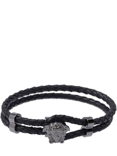 Medusa Logo Double Wire Leather Bracelet - VERSACE - Modalova