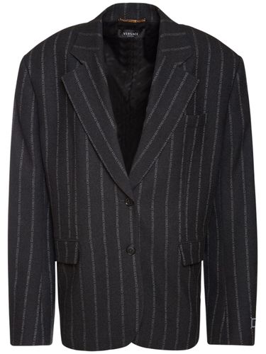 Logo Pinstripe Wool Blazer - VERSACE - Modalova