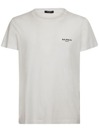 Flocked Logo Organic Cotton T-shirt - BALMAIN - Modalova