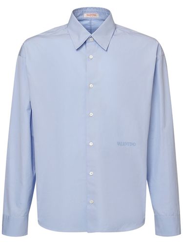 Logo Embroidery Cotton Poplin Shirt - VALENTINO - Modalova